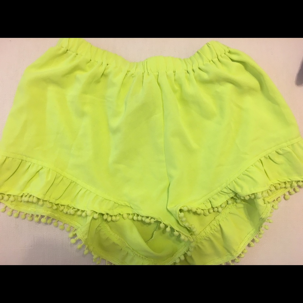 Lime Green Pom Pom Shorts
